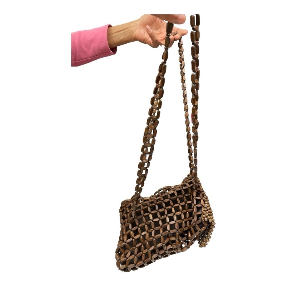 Wood Bead Backpack Lined Button Loop Closure Fest… - image 4